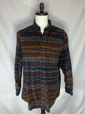 VTG Woolrich Men's XL Southwestern Aztec Flannel Shirt Geometric Earth Tones